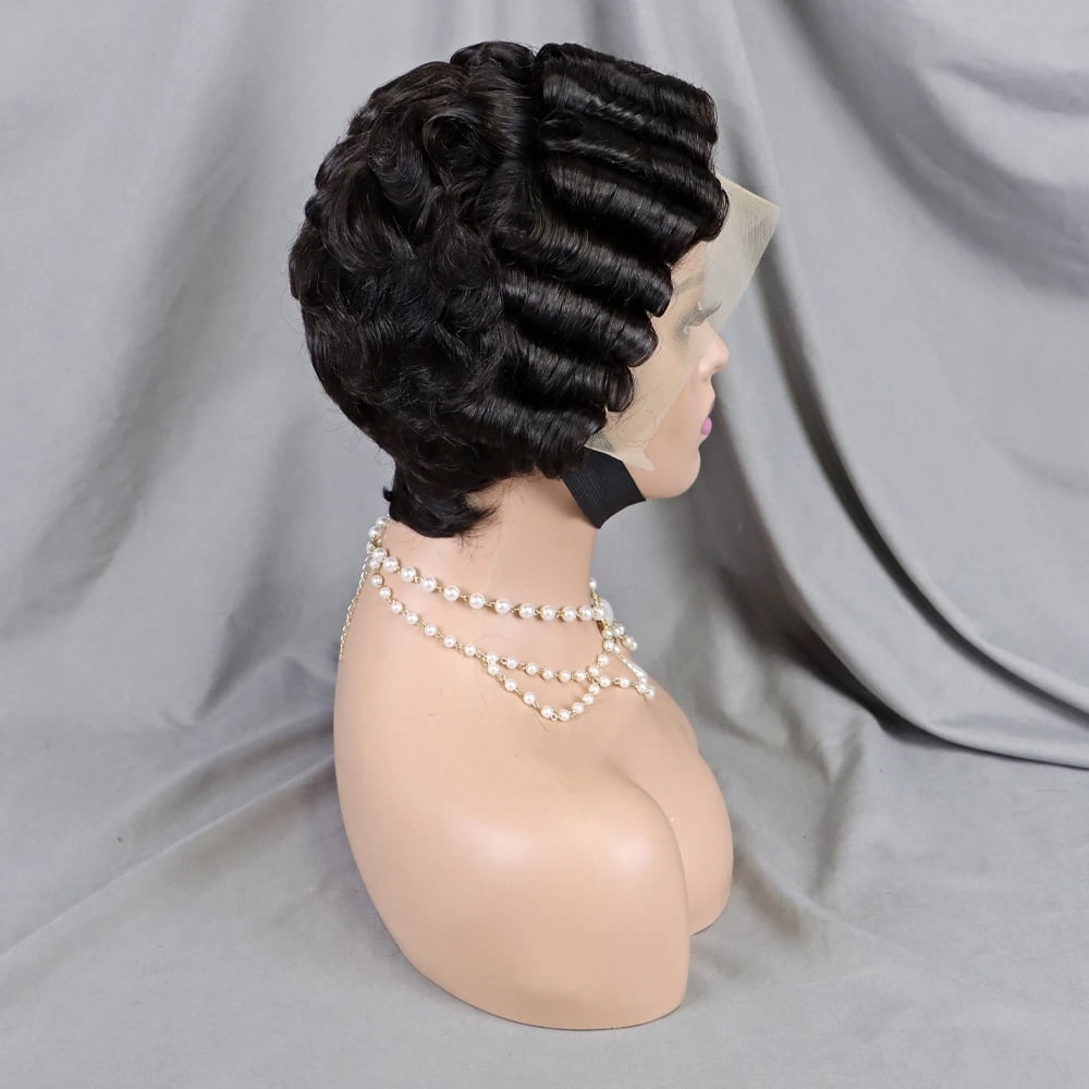 Pixie Cut Wig Short Bob Curly Human Hair Wigs Cheap 13X4 Transparent Lace Natural Black Color Water Deep Wave Lace Front Wig for Women
