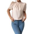 thumbnail image 2 of Women'S Summer Boho Shirt Short Sleeve Frill Trim Mock Neck Floral Solid 2025 Casual Blouses Shirts Tops Khaki XL, 2 of 8