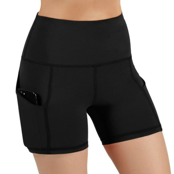 yievot Lady Solid pocket High-waist Hip Stretch Underpants Running Fitness Yoga  Shorts 