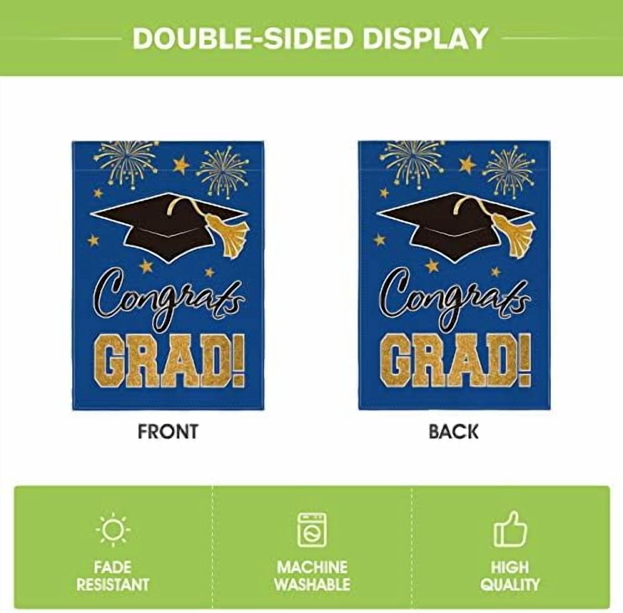 Jointown Congrats Grad Diploma Cap Garden Flag Double Sided, Class Of 2026 Graduation Ceremony Yard Outdoor Decoration 12 x 18 Inch Blue