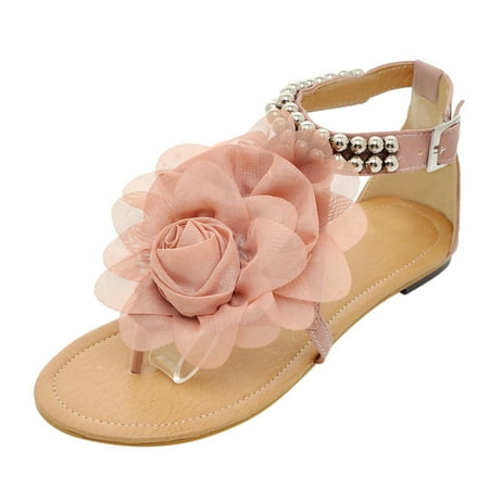 CHOII 50% Clearance Sandals One Button Light Flat Shoes Casual Rubber Sole Sandals Women s Sandals Flip Flops for Womens Beaded Buckle Slippers Ankle Strap Sandals Comfort Sandals Pink/5.5