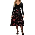 thumbnail image 4 of Valentines Day Dresses Fit and Flare Dress with Heart Print Pattern Waist for Women Vintage Black 3XL, 4 of 5