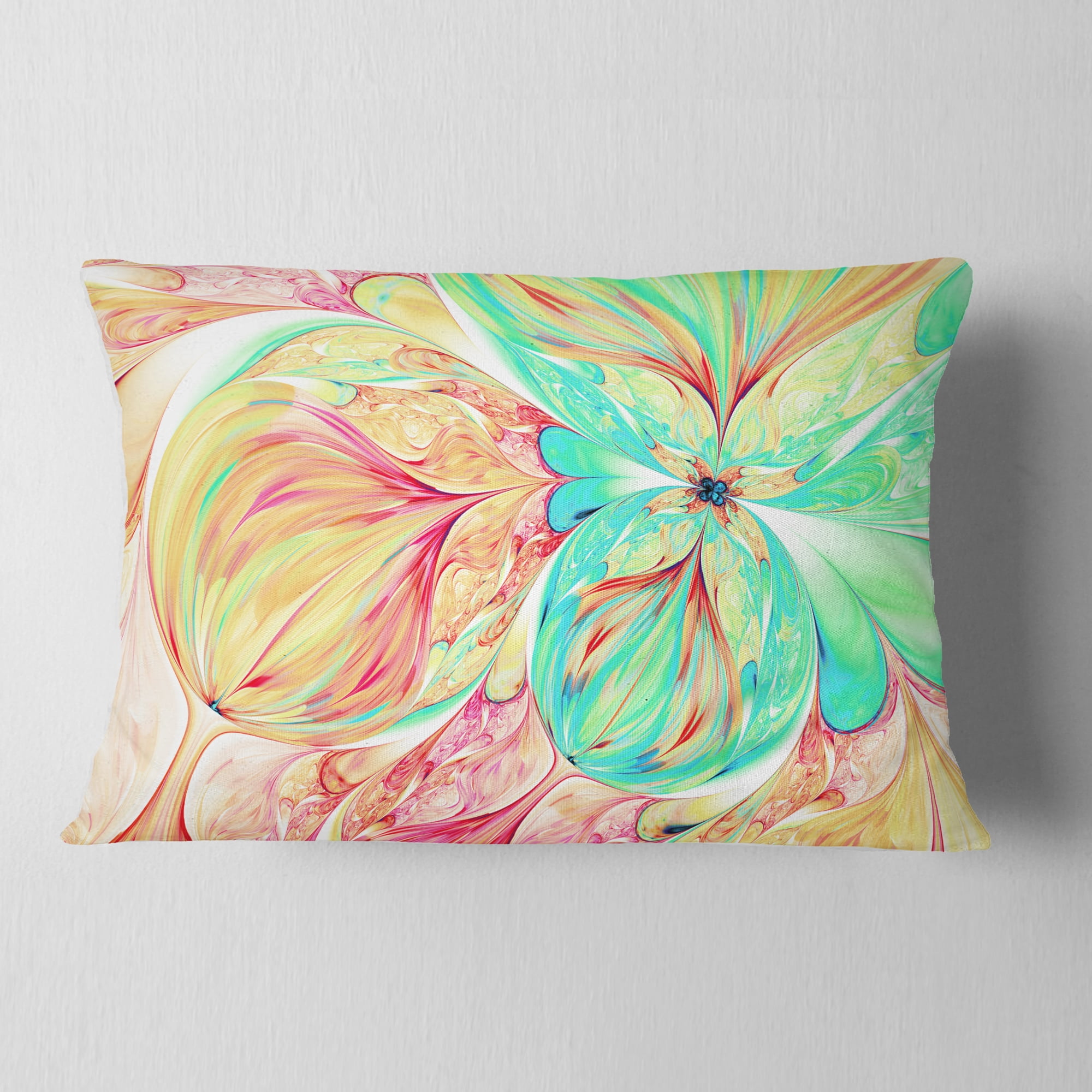 Designart Red Green Paper Flower - Floral Throw Pillow - 12x20