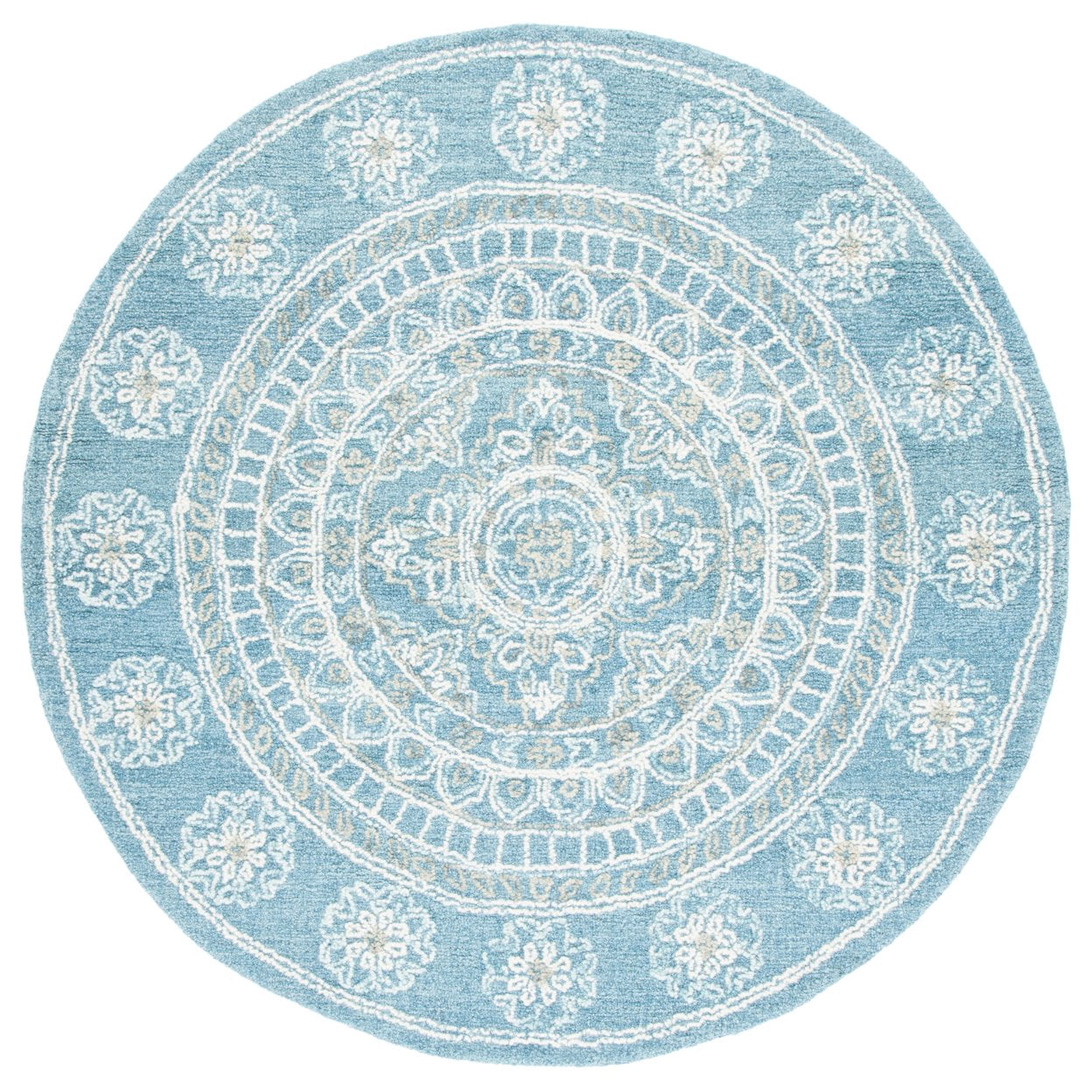 SAFAVIEH Blossom Bernadine Damask Area Rug, Blue/Ivory, 6' x 6' Round