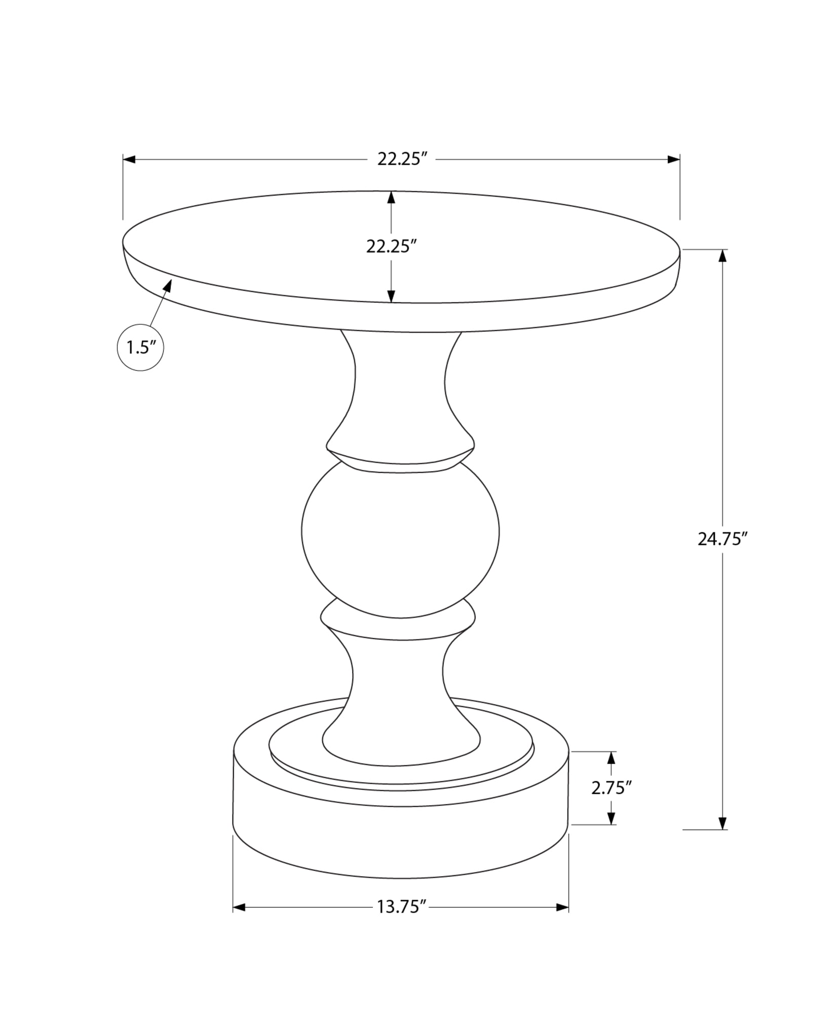Monarch Specialties - Table D'Appoint, 25"H, Intérieur Ou Extérieur, Chambre À Coucher, Bout, Salon, Table De Nuit, Rond, Table D'Appoint, Blanc, Transitionnel