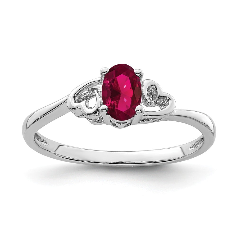 Sterling Silver 2 MM Created Ruby July Birthstone Ring