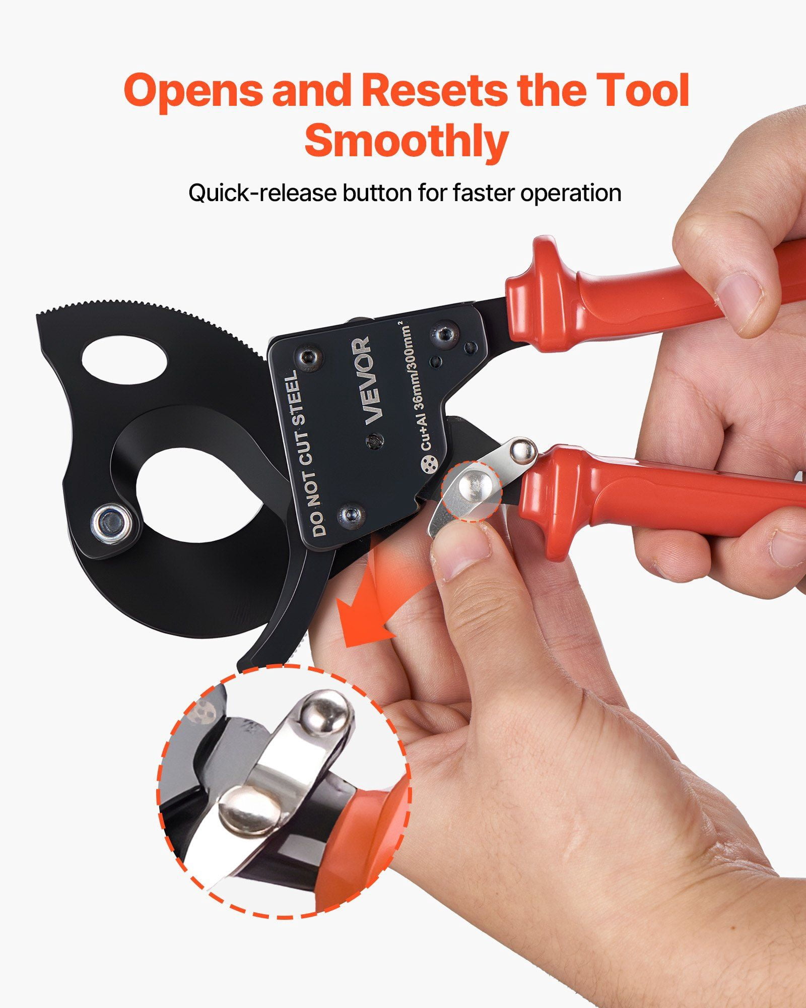 Ratcheting Cable Cutter, Spring Steel Blades with PVC-Coated Handles, Quick-Release Button, Heavy Duty Ratchet Cable Wire Cutter for Cutting Copper & Aluminum Cables Up to 600 MCM / 300 mm²