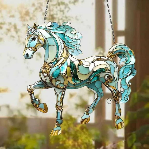 IMossad Horse Suncatcher for Windows - 7.9x7.9in Colorful Outdoor/Indoor Hanging Ornament | Weatherproof Porch Decor with Reflective Light Art, Perfect Gift for Horse Lovers