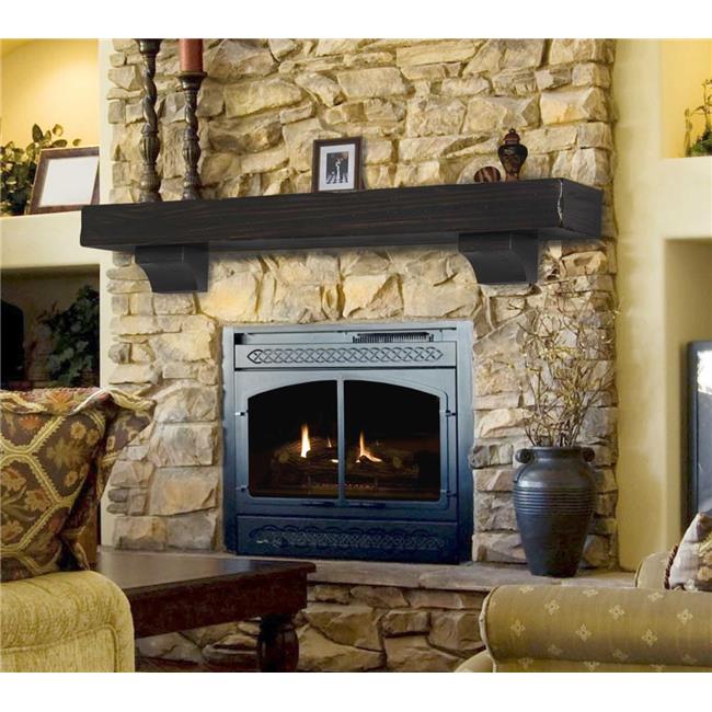 48" Modern Espresso Rustic Distressed Pine Wood Mantel Shelf
