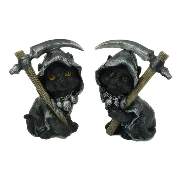 FC Design 4"H 2-PC Cat with Scythe Figurine Set Statue Sculpture Ornament Decoration Home/Room Decor and Unique Gift Ideas for Housewarming, Holidays and Birthdays