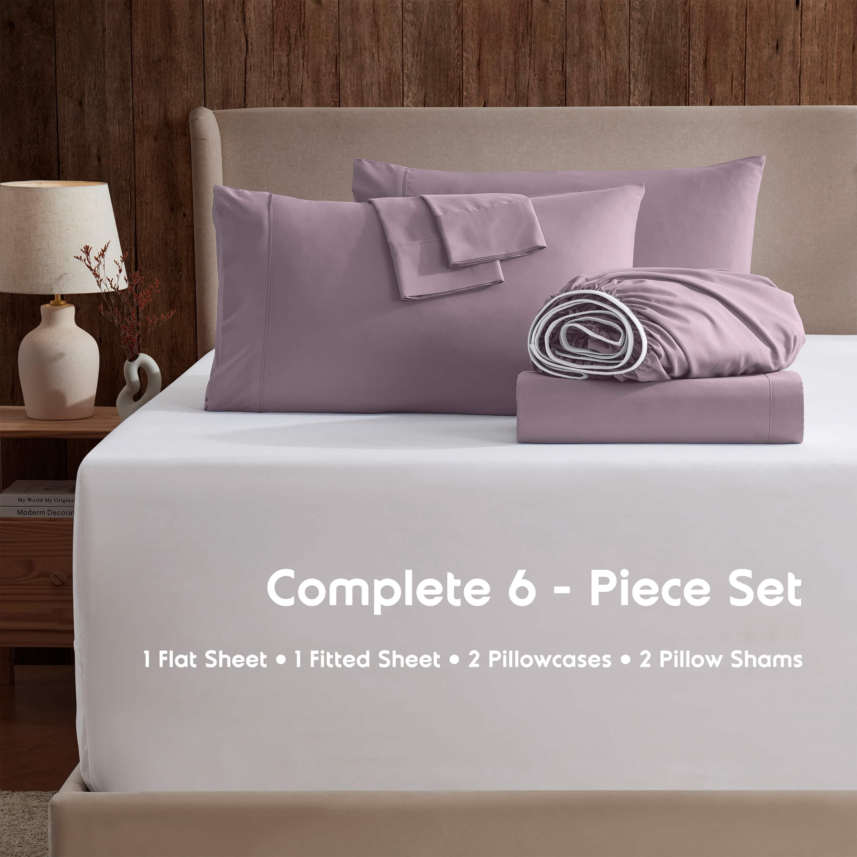 LammaLoe Extra Deep Pocket Queen Sheets set, Fits 18"-24" Mattress, 6 Piece Soft Microfiber Bed Sheet Sets, Dusty Purple