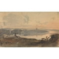 thumbnail image 2 of Thomas Sully 14x10 Black Ornate Wood Framed Double Matted Museum Art Print Titled: Landscape, with Winding River, Figure on Hill in Foreground, 2 of 5