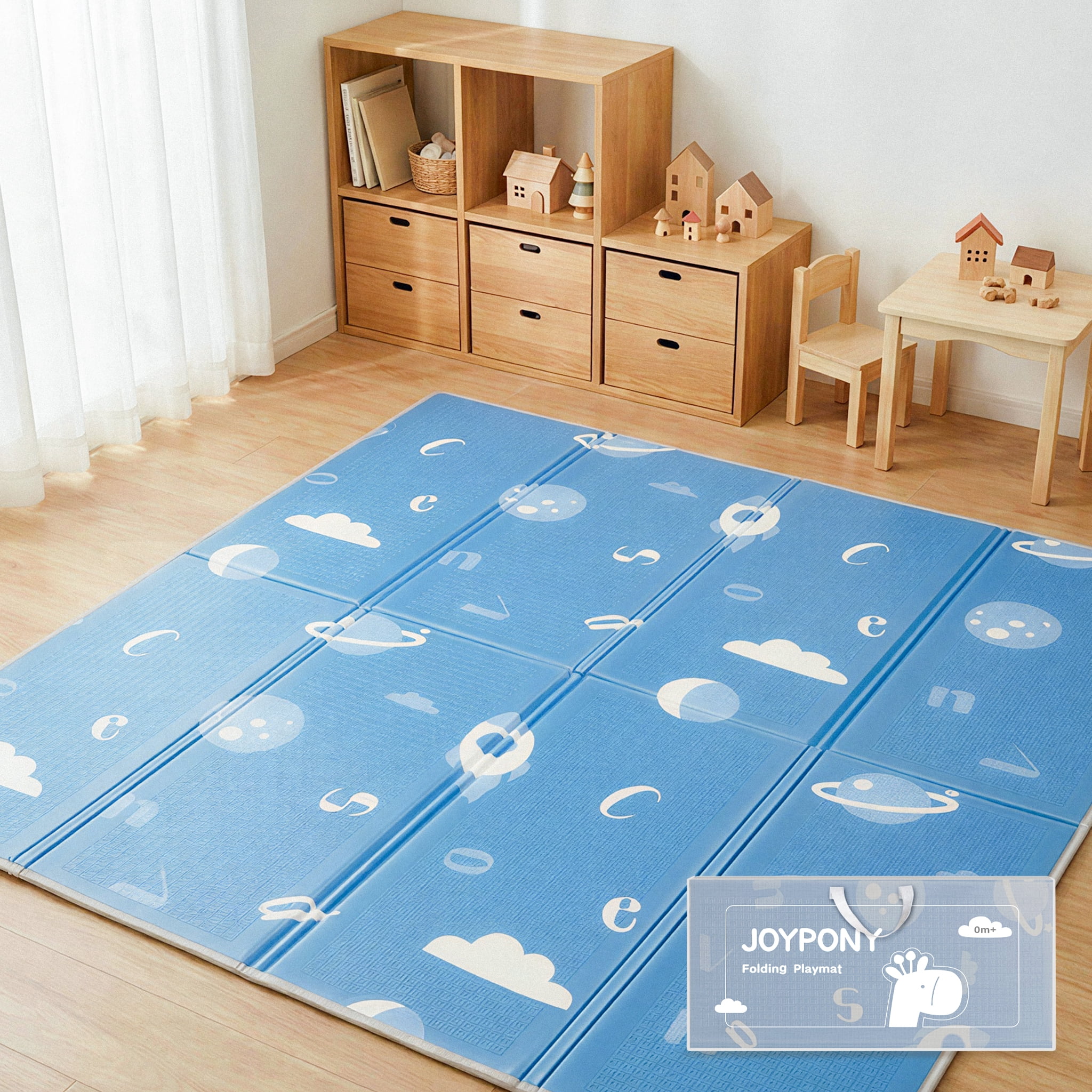 Joypony Baby Play Mat, 47 x 47 inch Reversible Waterproof Foldable Foam Mat for Tummy Time and Crawling, Anti-Slip, with Travel Bag, Indoor/Outdoor