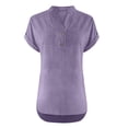thumbnail image 5 of Breezora Women V Neck Button Down Short Sleeve Top Modern Side Slit Design Casual Comfortable Tee Shirt S Size Purple, 5 of 6