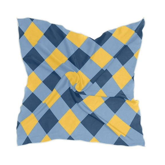 Blue and Yellow Lattice Women's Fashion Soft Scarf Square Satin Head Scarf Neck Scarf Head Hair Wraps