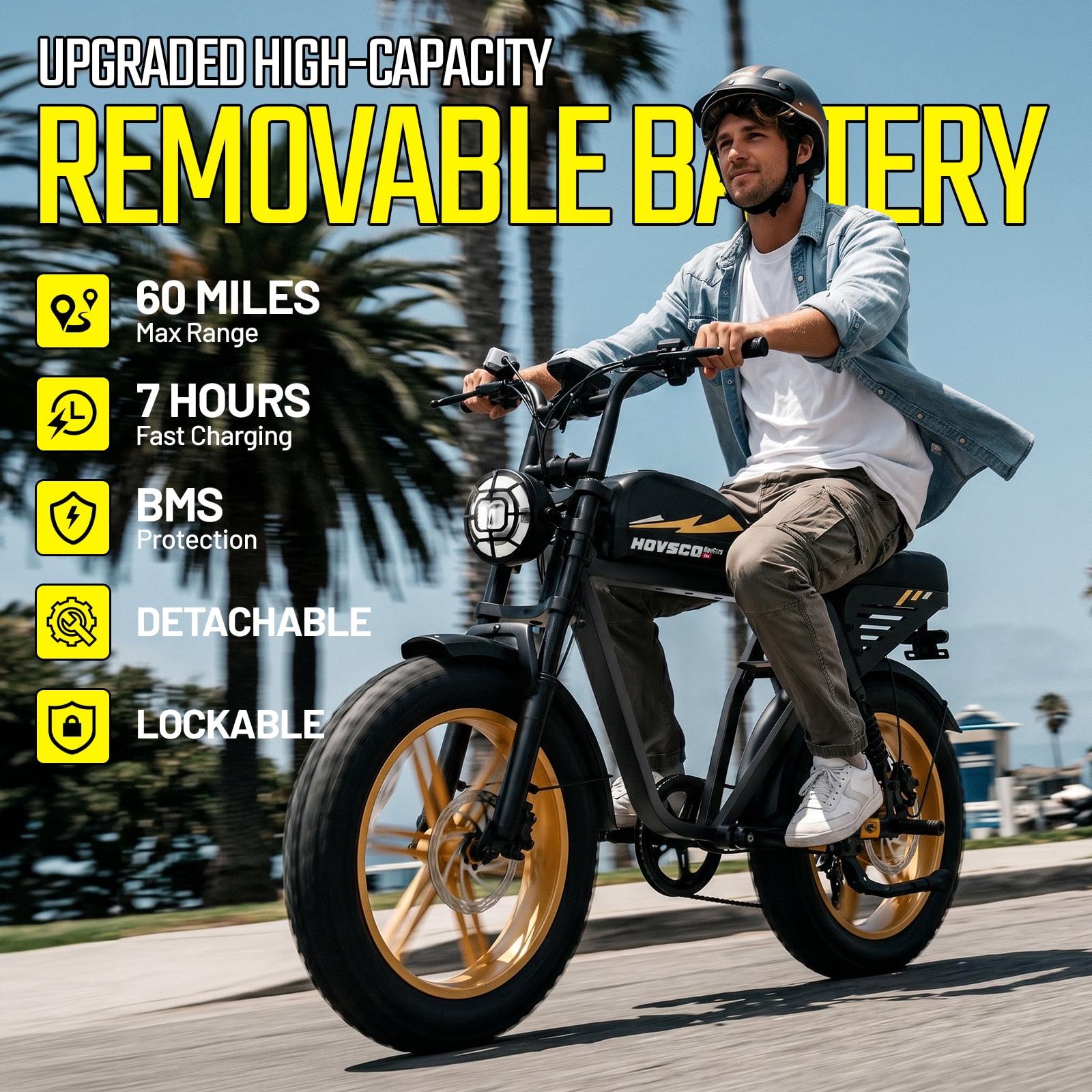 HOVSCO Electric Bike for Adults, 750W Motor, 60 Miles Range, 20'' Fat Tire E-Mountain Bike, 7-Speed E-Bike with Full Suspension UL2849