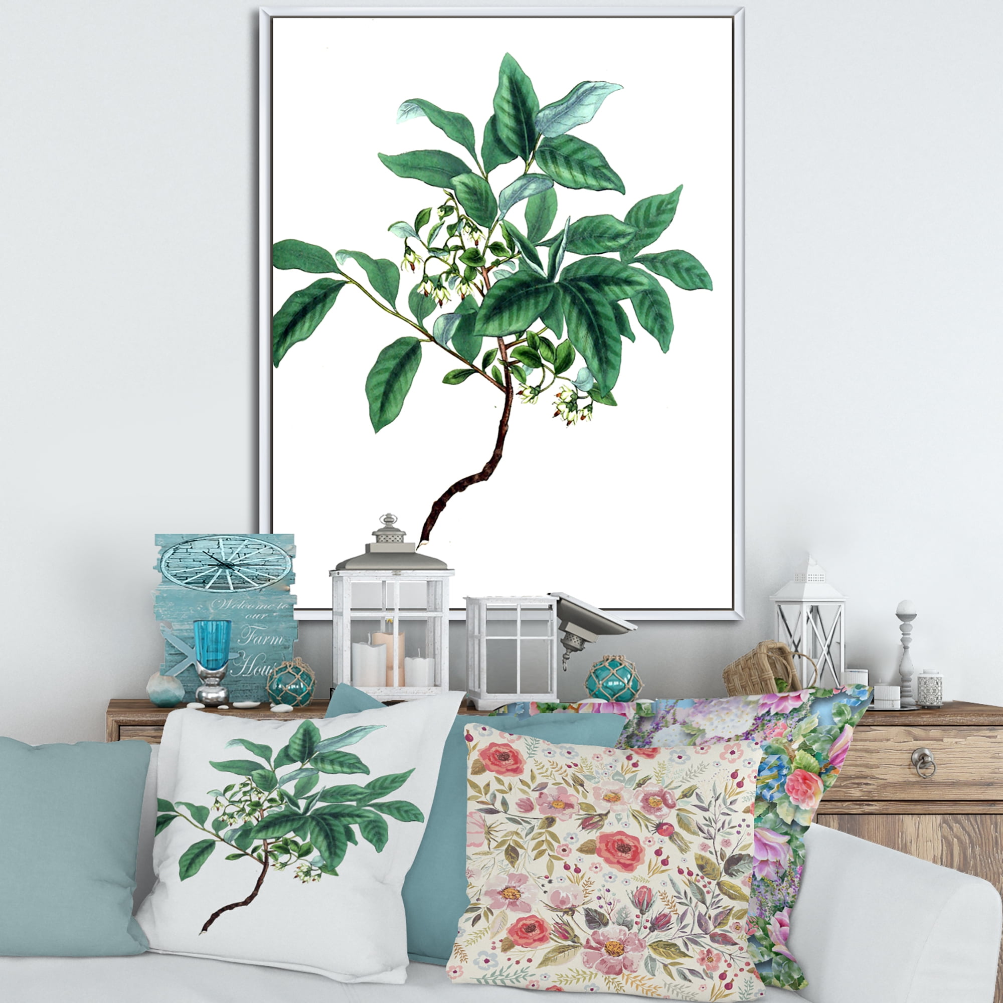 Designart 'Ancient Green Leaves Plants IV' Traditional Framed Canvas Wall Art Print