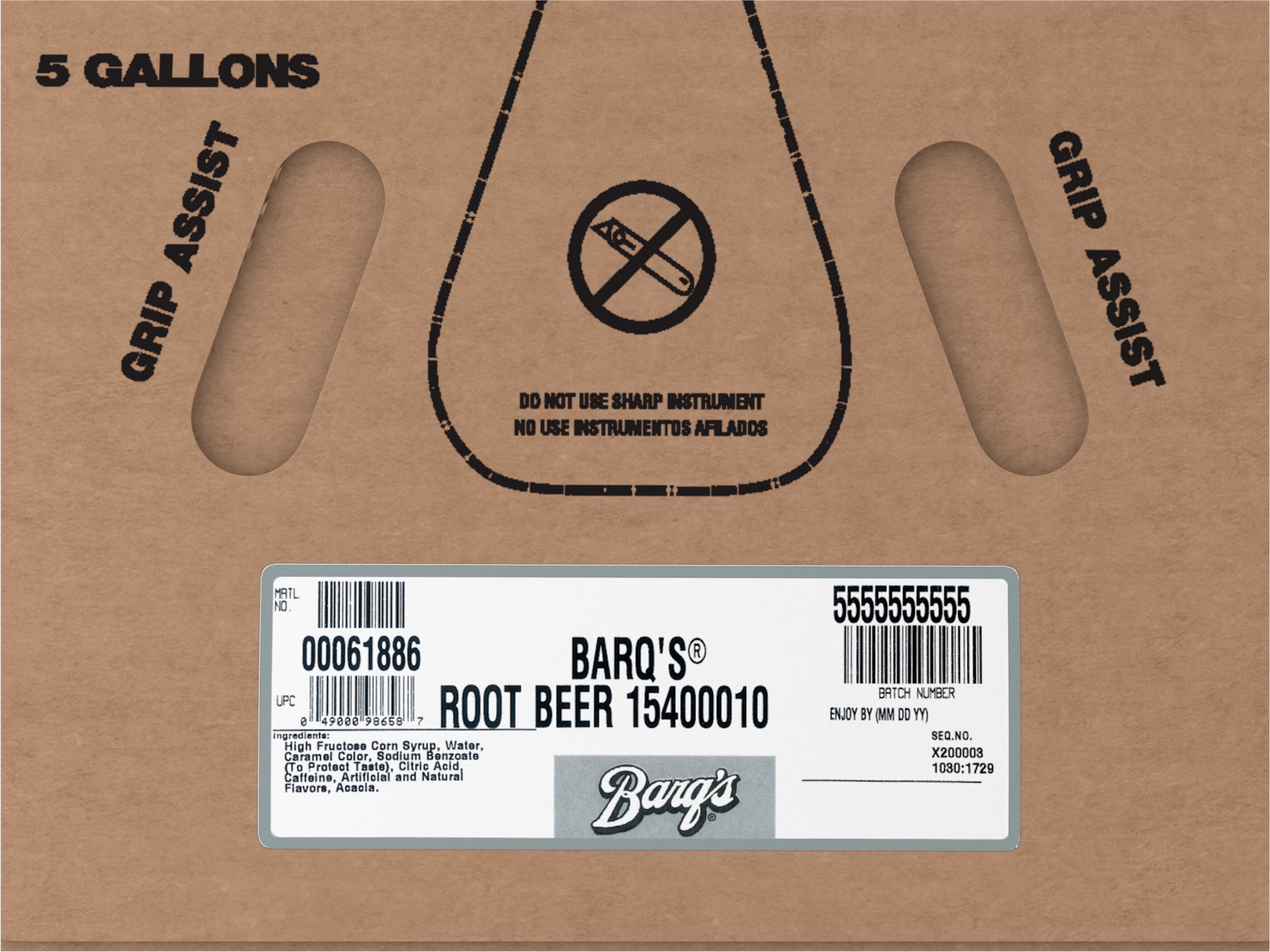 Barq's Root Beer Bag in box, 5 Gallons