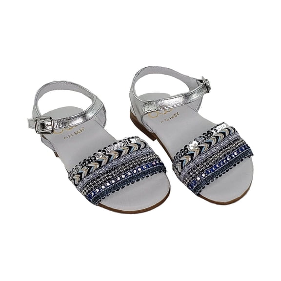 Girls Sandals, Metallic Silver and Blue Beaded Sequins Sandals