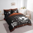 thumbnail image 3 of Feelyou Cartoon Football Soccer Twin Bedding Sets 7-Piece, Brown Orange Stars Lines Bedding Comforter Set, Teens Kids Boys Girls Reversible Sheet Sets, Lightweight Room Decor, 3 of 7
