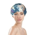 thumbnail image 3 of YFYANG Women's Double Waterproof Shower Cap, Blue Abstract Watercolor Reusable Hair Cap for All Hair Styles and Head Sizes, 3 of 9