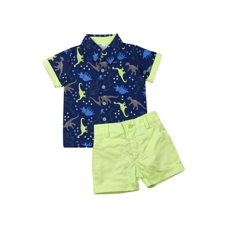 

Fiomva Baby Boys Short Sleeve Print Button-Down Shirt and Bermuda Shorts Outfit Set