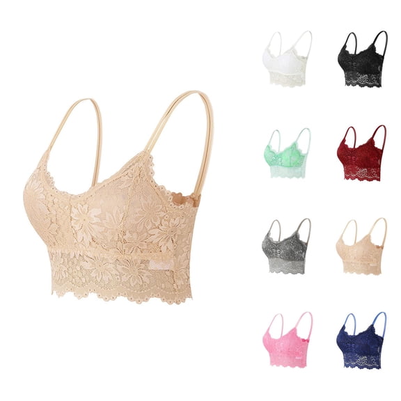 Lace Bras for Women V Neck Spaghetti Strap Cute Floral Lace Camisoles Bralettes Crop Tank Top