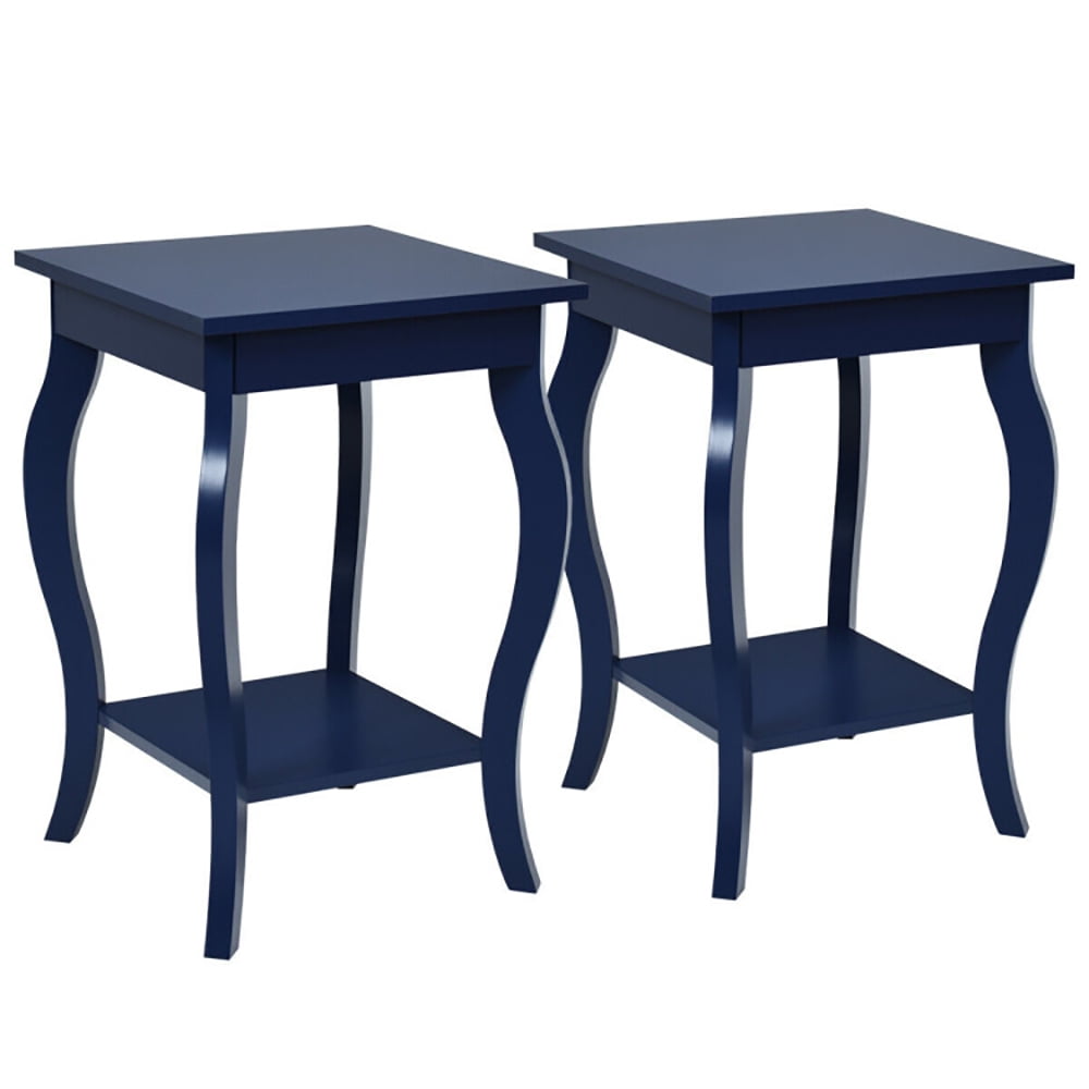 Finihen End Side Table, Square Nightstand, Set of 2 Side Table Sofa Table Night Stand with Shelf, for Living Room, Bedroom, Blue