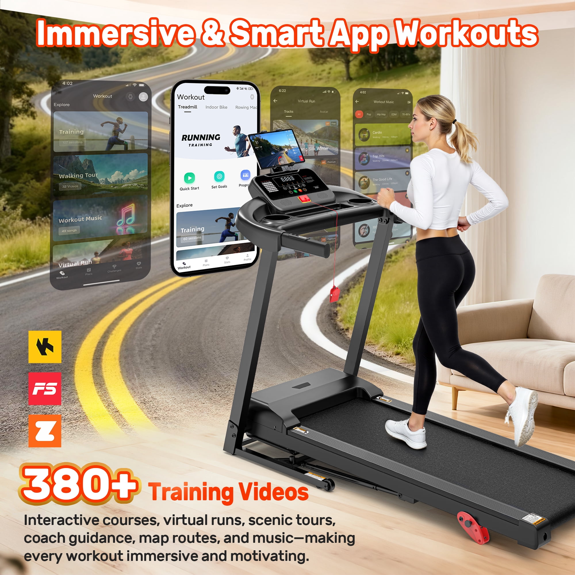 300 lbs Capacity Treadmill for Home, 3.5HP Folding Treadmill w/ 71 Preset Workouts, APP with Free Train Courses, Dual HiFi Speakers, Exercise Equipment for Walking, Jogging, Running