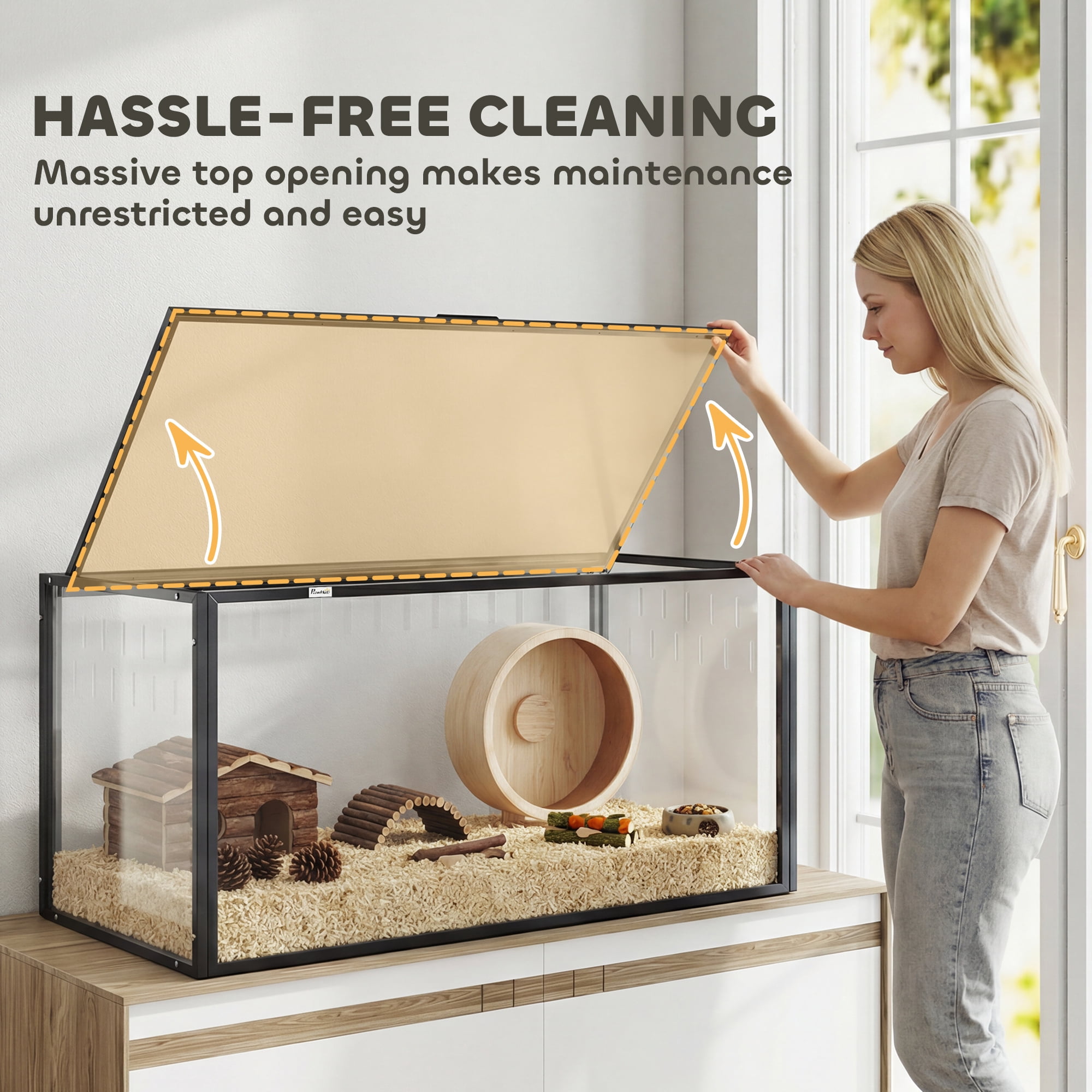 PawHut Large Acrylic Hamster Cage, Chewproof Guinea Pig Cage, Transparent Mice and Gerbil Habitat with Openable Top, for Hedgehog, Dwarf Hamster, Rat