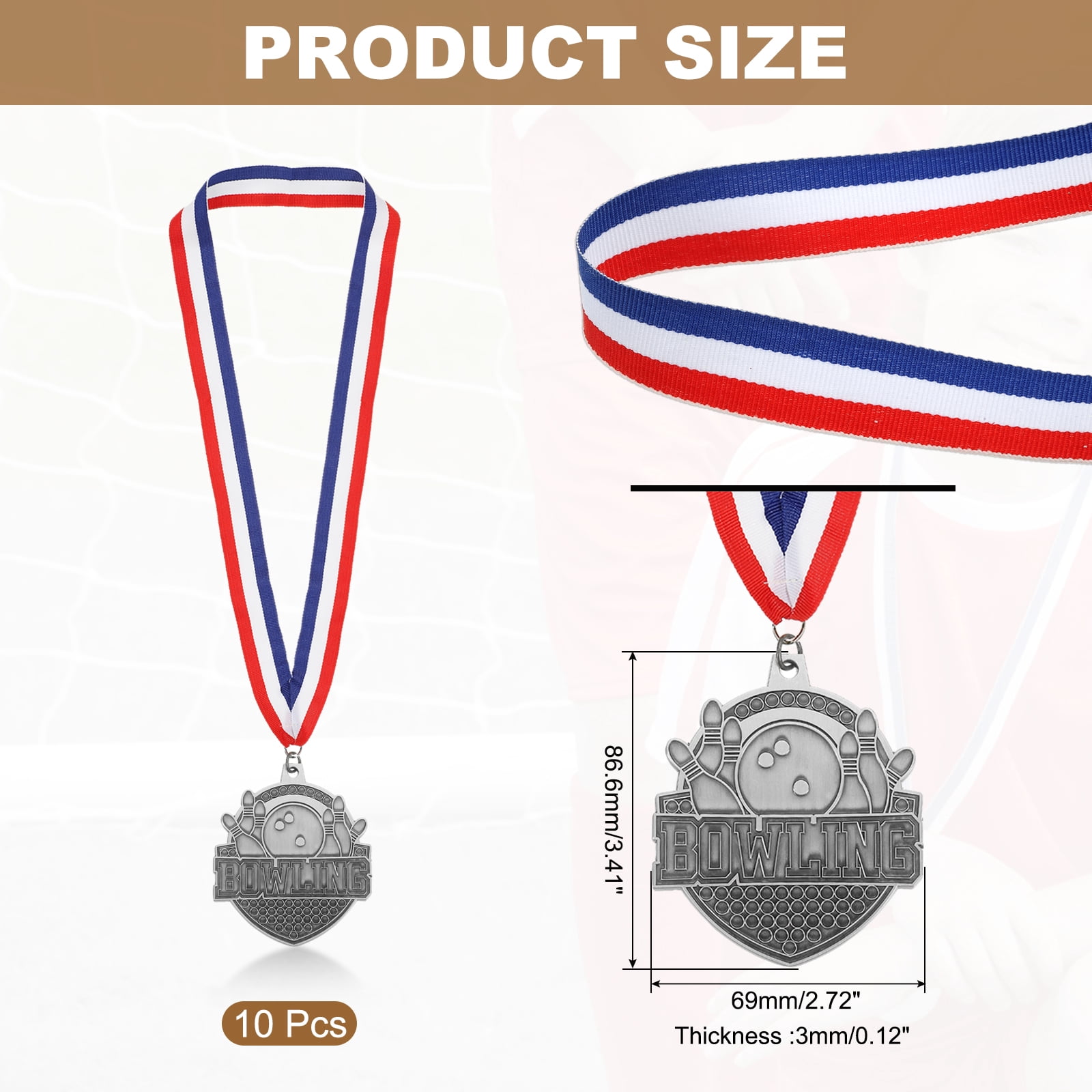 Uxcell Bowling Games Award Medals with Ribbons, Winner Medals Prizes for Competitions Sports Party Silver