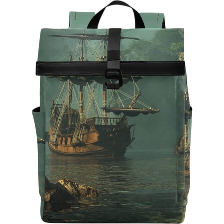 Sailing Ship Anchored Between High Rocks Shallow Waters Backpack Roll ...