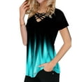 thumbnail image 2 of DYMADE Womens Gradient Short Sleeve Blouse Criss Cross V Neck T Shirt Tops, 2 of 6