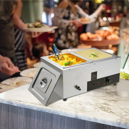 

BENTISM Commercial Electric Food Warmer Countertop Buffet 2*12Qt Pan Bain Marie
