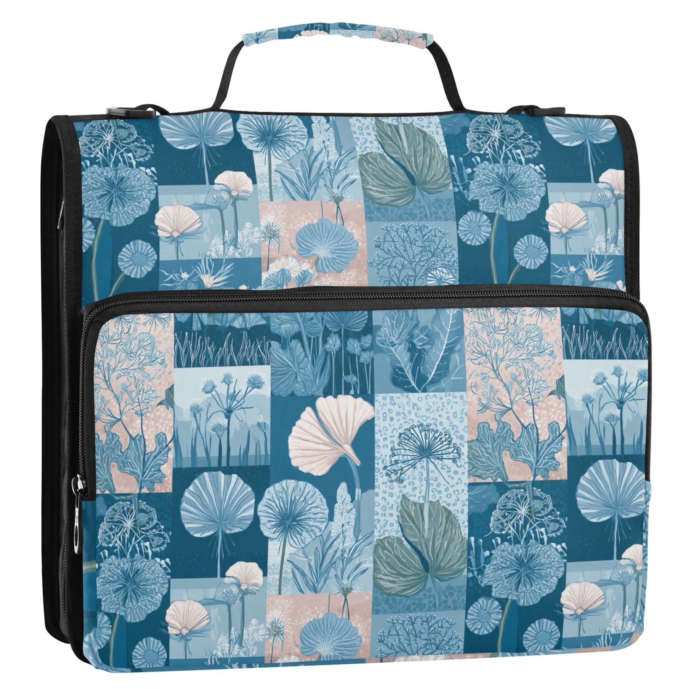 Zipper Binder Summer Patchwork 1.5 Inch Binder Folder Bag with Shoulder Strap and Handle