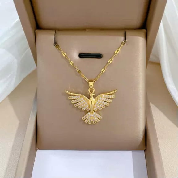 K-KED Women Fashion Delicate Jewelry Gold Cubic Zircon Phoenix Eagle Pendant Necklace