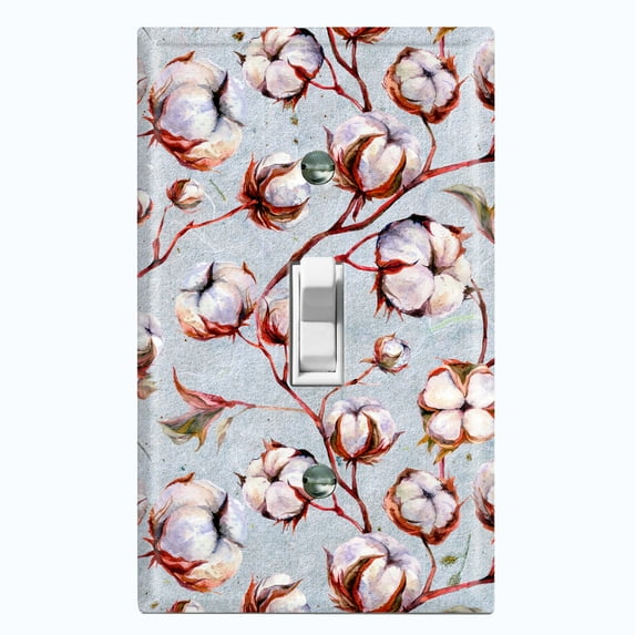 Metal Light Switch Plate Cover Cotton Flower Wallpaper Pastel Blue FLW017