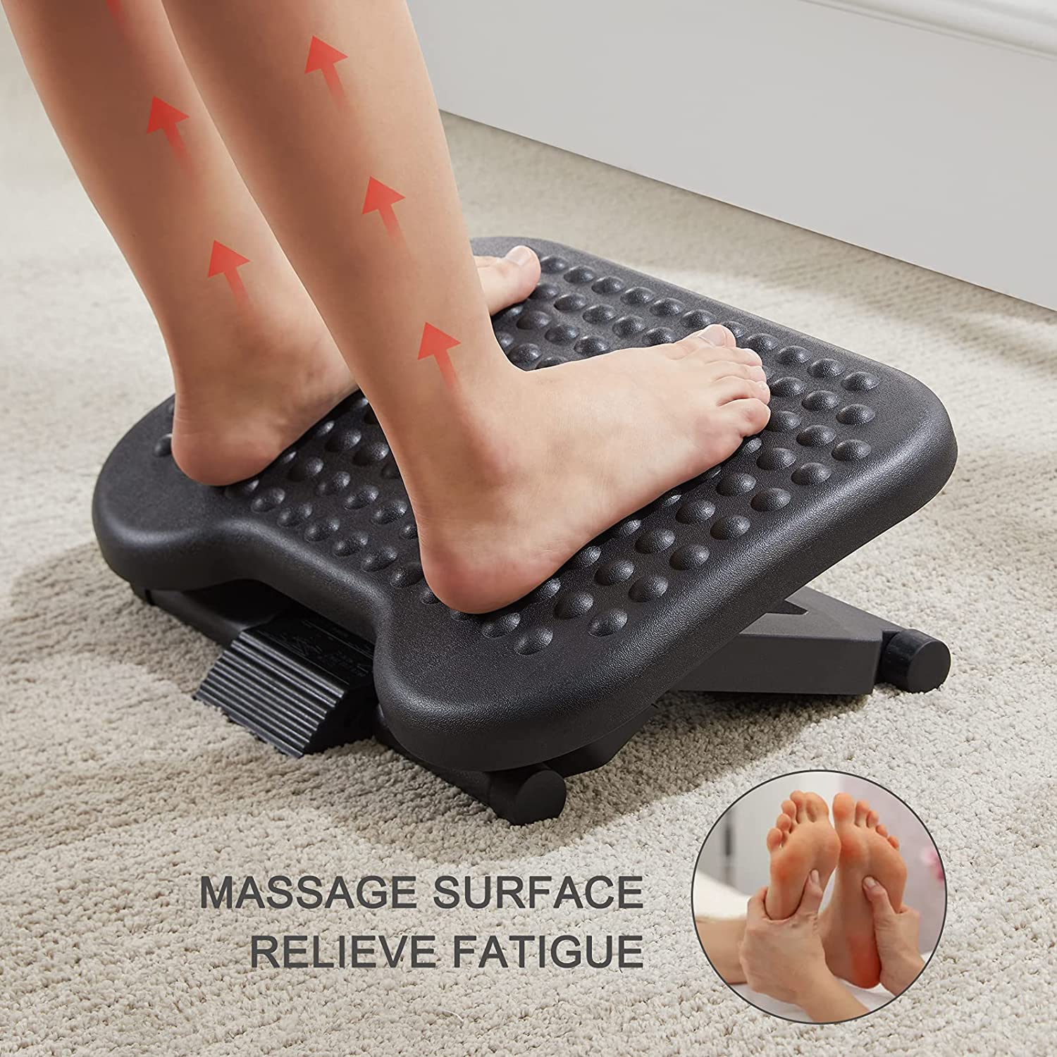 Adjustable Footrest Under Desk Support Footstool Ergonomic Foot Rest for  Home and Office with Massage Textured Surface and Height Adjustment Button