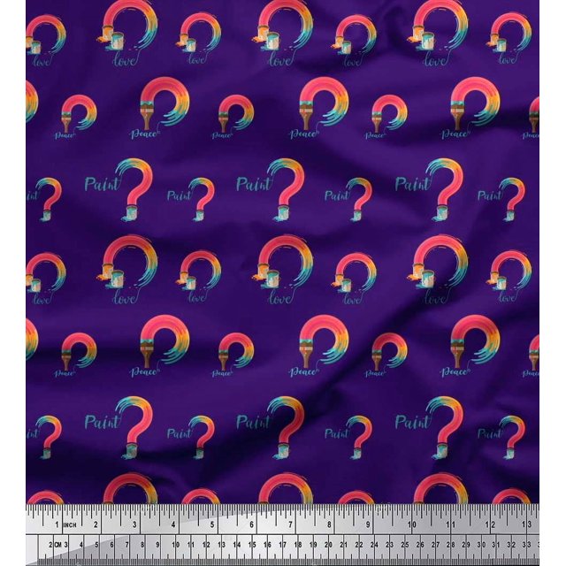 Soimoi Purple Modal Satin Fabric Text & Paint Brush Art & Craft Print Sewing Fabric Yard 42 Inch Wide