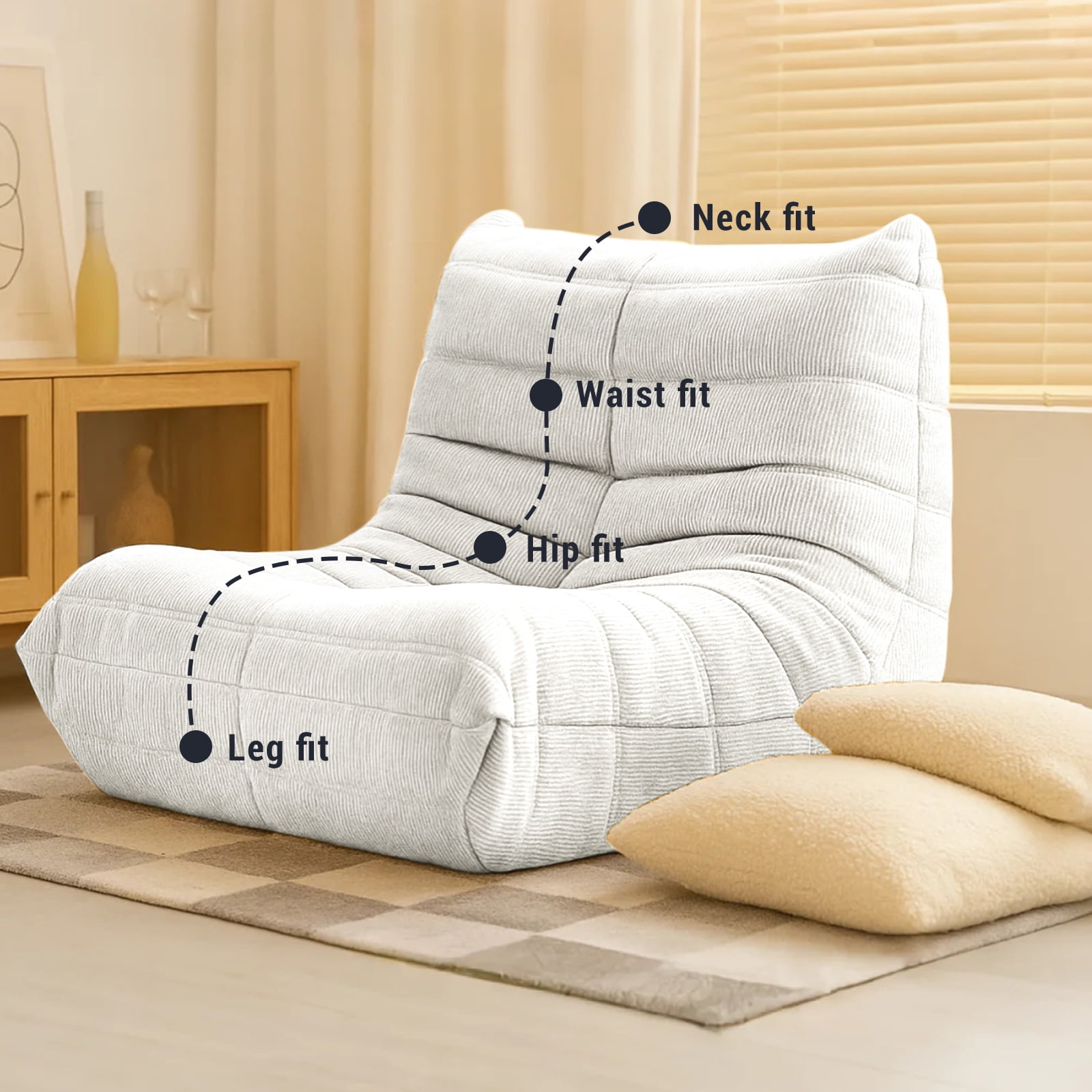 Kingrest Ultra-Comfortable Memory Foam Bean Bag Chair with Removable Washable Cover, Single Person Lounger Sofa for Adults, Perfect for Living Room, Bedroom, Dorm & Small Spaces