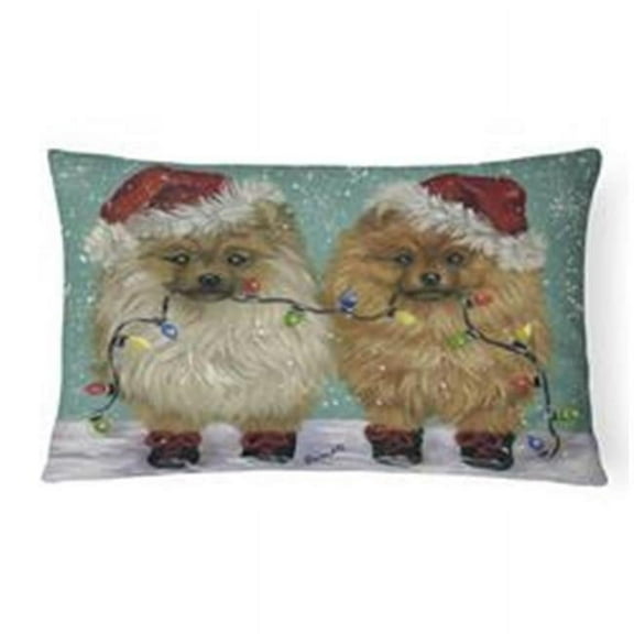 12 x 3 x 16 in. Pomeranian Christmas Lighten Up Canvas Fabric Decorative Pillow
