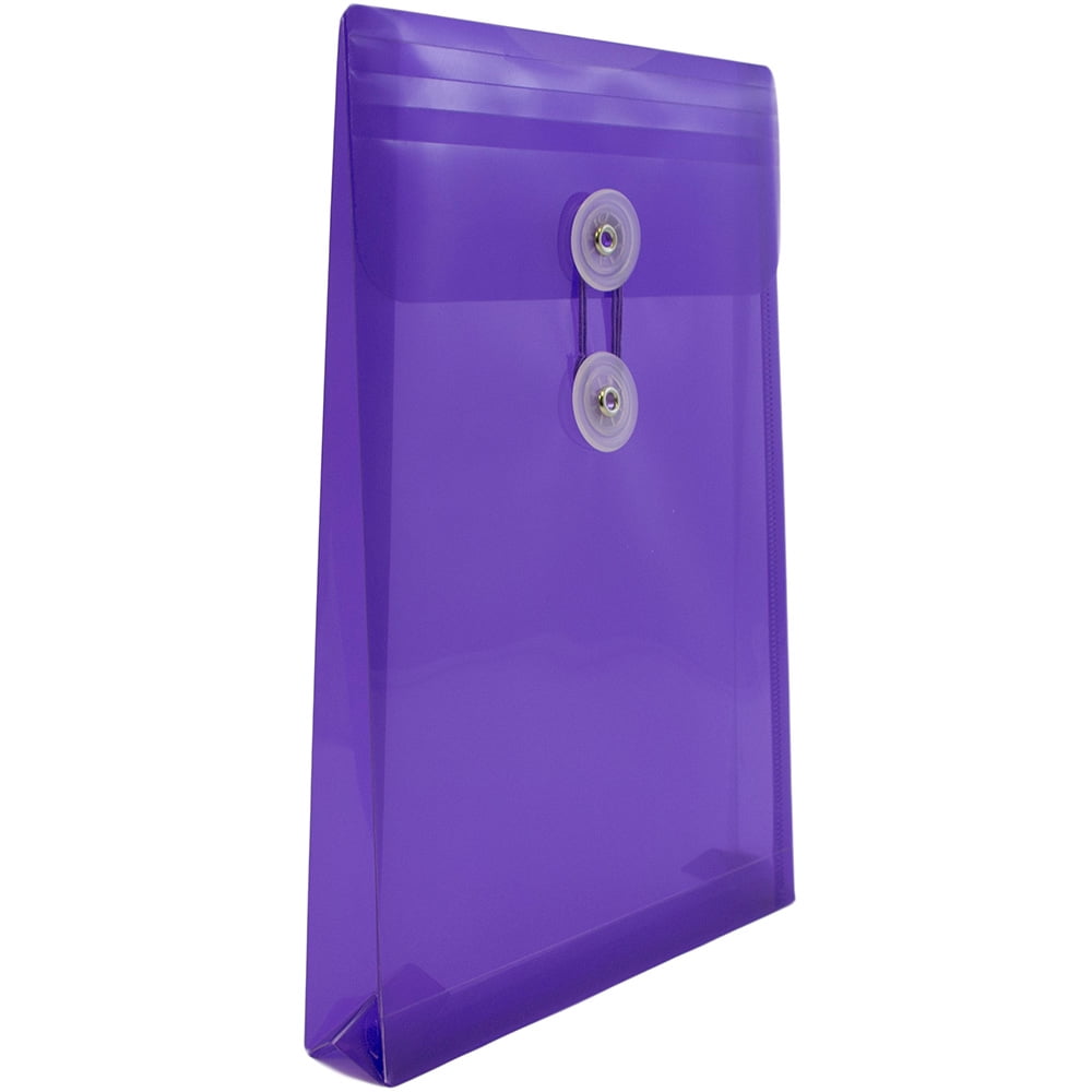 JAM Paper Plastic Envelopes with Button & String Tie Closure, 6 1/4 x 9 1/4, Purple, 3/Pack