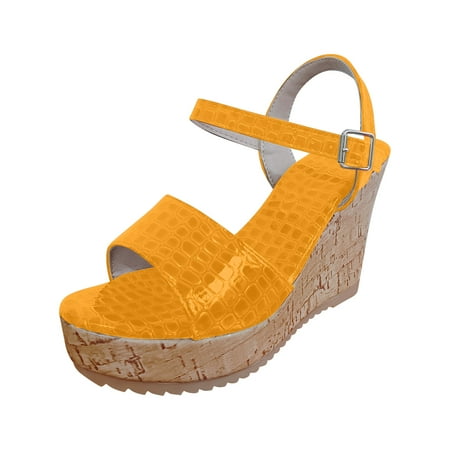 

Dpityserensio Womens Summer Sandals Casual Round Head Wedge Heel Comfy Sandals Beach Casual Shoes Yellow 6.5(38)