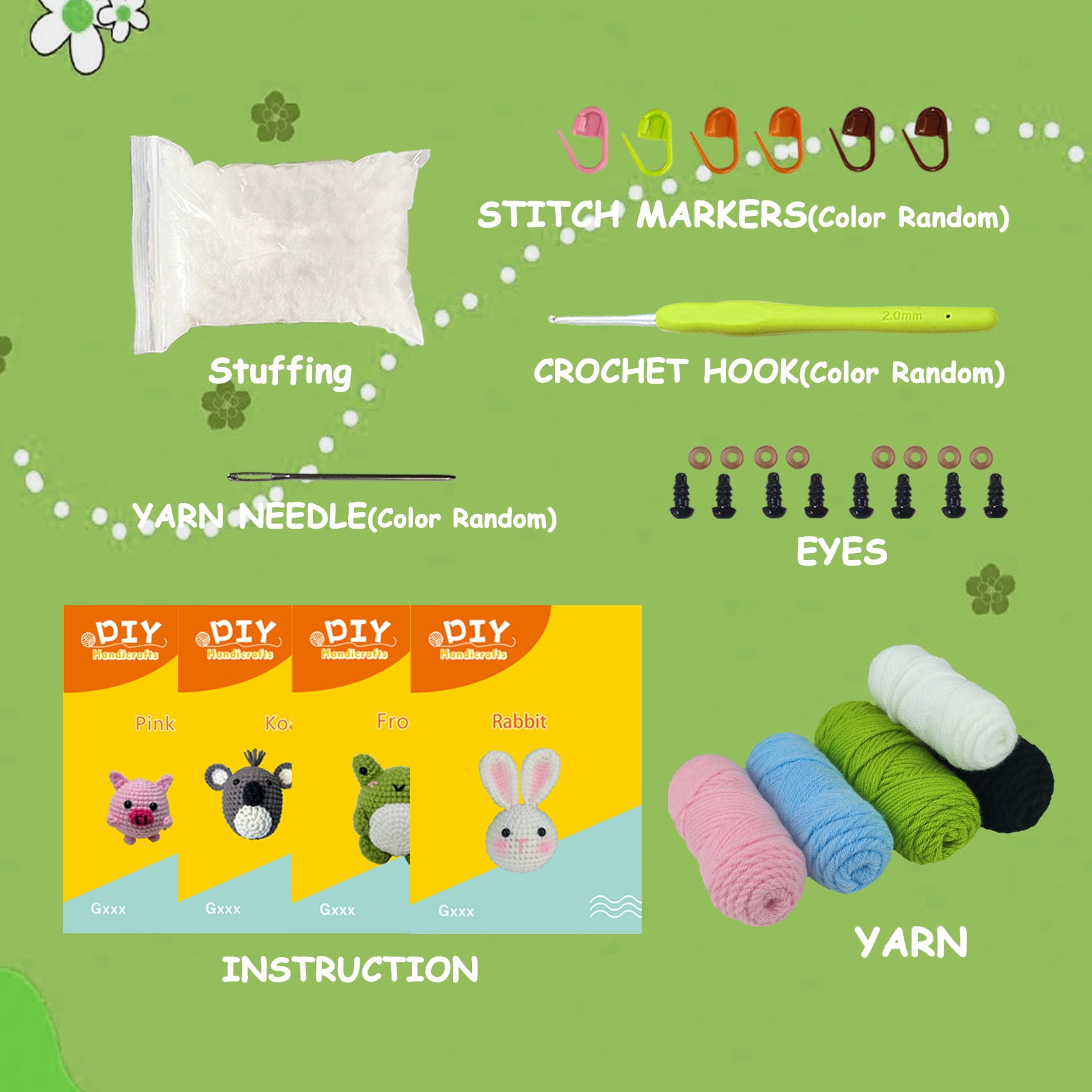 Crochet Kit for Beginners, Crochet Set Kit with Crochet Hooks Yarn Set, Animals Crochet Kit, for Adult Kids with Step-by-Step Video Tutorials and Yarns, Hook, Accessories