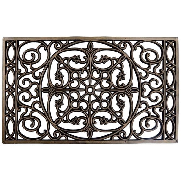 Gardenised 30 x 18 in. Bronze Rubber Elegant Swirl Rubber Non-Slip Grip Indoor or Outdoor Door Mat