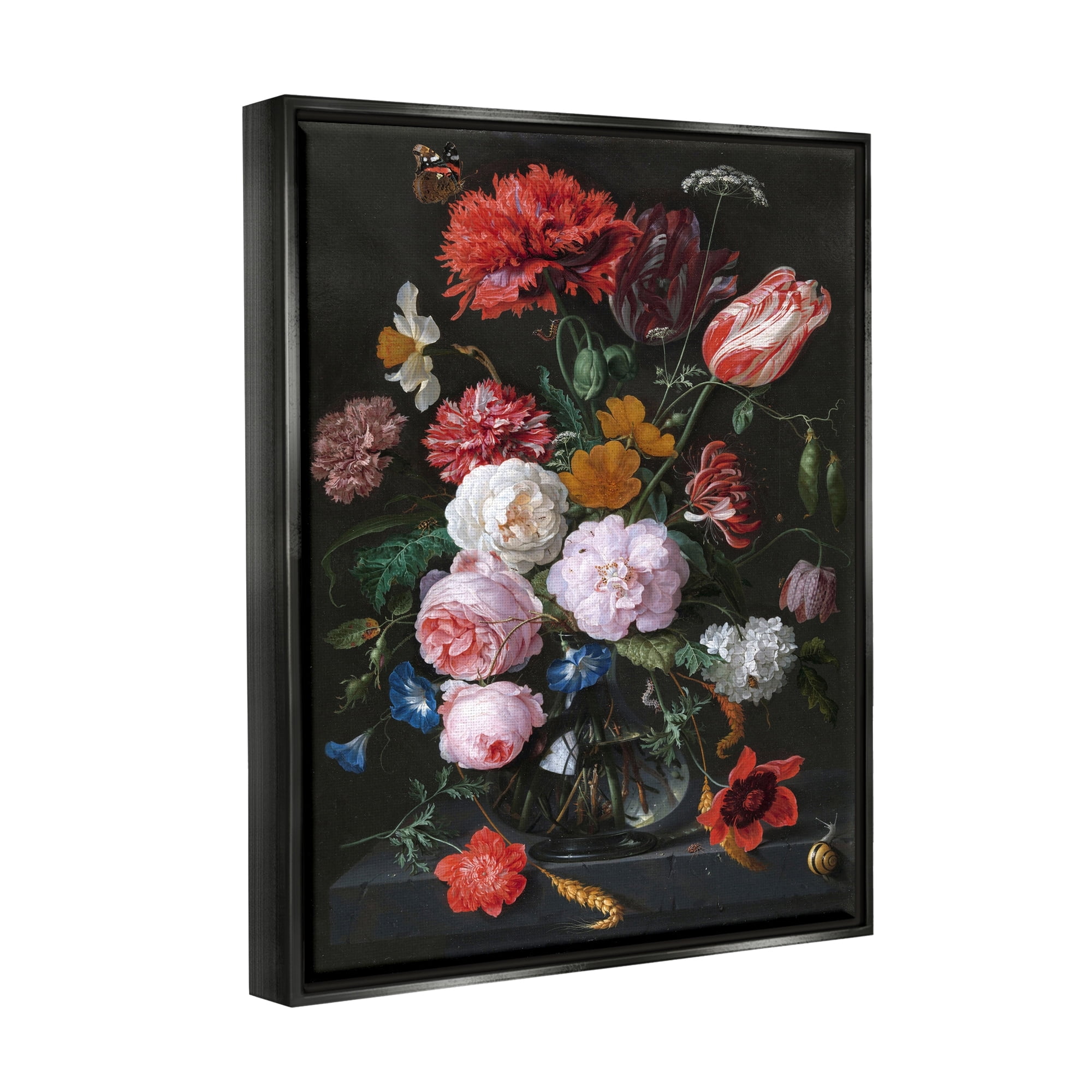 Stupell Industries Vaas met Bloemen Jan Davidsz de Heem Classical Painting Painting Jet Black Floating Framed Canvas Print Wall Art, Design by one1000paintings