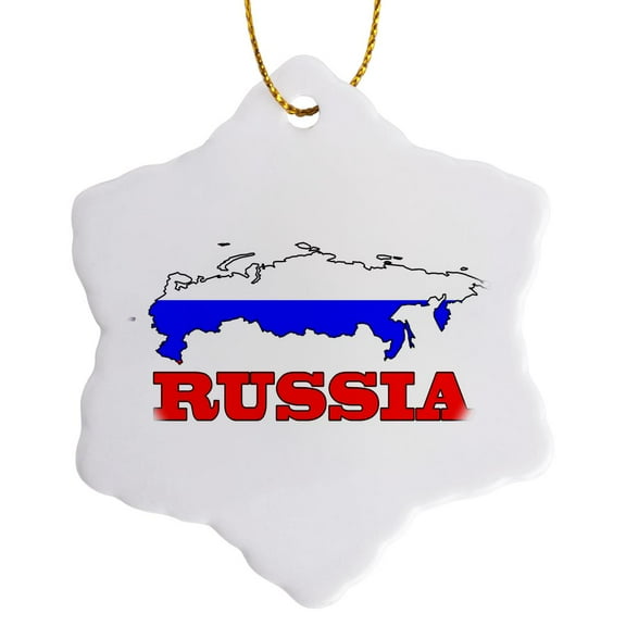 3dRose, The flag of Russia in the outline map and name of the country, Russia. , 3 inch Snowflake Porcelain Ornament
