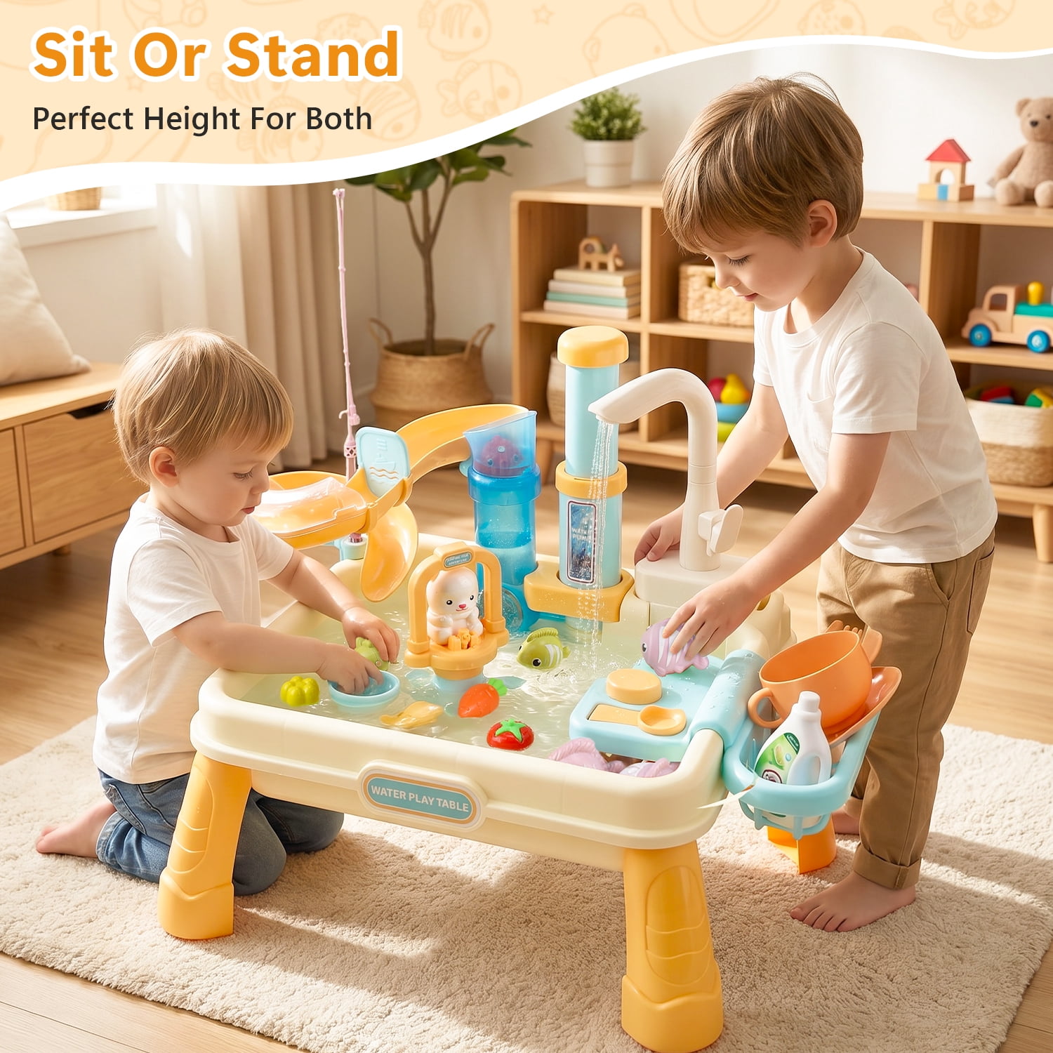 Water Table, Kids Water and Sand Activity Sensory Playset, Summer Outdoor Toys