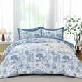 thumbnail image 2 of Blue Toile de Jouy Botanical Comforter Set Queen 7 Piece Bed in a Bag with Soft Microfiber Sheets and Pillow Shams, 2 of 8
