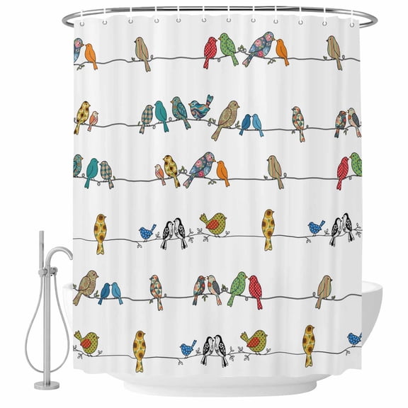 Extra Long Shower Curtain 72x96 Inch, Cute Birds Shower Curtain Waterproof Bathroom Decor, Funny Snowflake Wire Sparrow Fabric Bath Curtain Set Accessories with Hooks